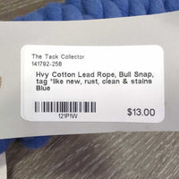 Hvy Cotton Lead Rope, Bull Snap, tag *like new, rust, clean & stains
