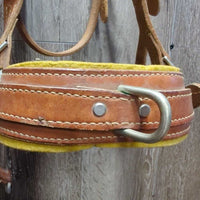 VINTAGE Wide Flat Leather Lungeing Cavesson, Felt Nose *gc, oxidized, rubs, dry, stiff, twisted
