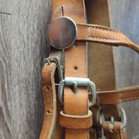 VINTAGE Wide Flat Leather Lungeing Cavesson, Felt Nose *gc, oxidized, rubs, dry, stiff, twisted
