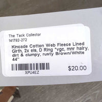 Cotton Web Fleece Lined Girth, 2x els, D Ring *vgc, mnr hairy, dirt & clumpy, rusty
