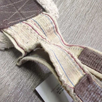 Nylon Web & Fleece Lined Girth, D Ring, 2x els *poor, dirty, v.stretched & thin els, v.curled/folded edges, older, dingy, clumpy, rubs, v.hairy
