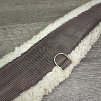 Nylon Web & Fleece Lined Girth, D Ring, 2x els *poor, dirty, v.stretched & thin els, v.curled/folded edges, older, dingy, clumpy, rubs, v.hairy
