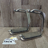 Safety Peacock Stirrups *gc/fair, Mismatched/1 bent top, clean, residue, rubs, scratches, NO elastics or Keepers
