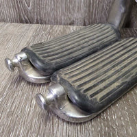 Safety Peacock Stirrups *gc/fair, Mismatched/1 bent top, clean, residue, rubs, scratches, NO elastics or Keepers
