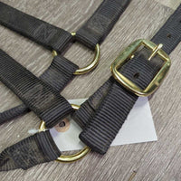 Thick Soft Nylon Halter, Leather Bronc Noseband "Barrel Series: *gc/fair, BROKEN, dirty, stains, hair
