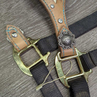 Thick Soft Nylon Halter, Leather Bronc Noseband "Barrel Series: *gc/fair, BROKEN, dirty, stains, hair
