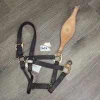 Thick Soft Nylon Halter, Leather Bronc Noseband "Barrel Series: *gc/fair, BROKEN, dirty, stains, hair
