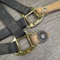 Thick Soft Nylon Halter, Leather Bronc Noseband "Barrel Series: *gc/fair, BROKEN, dirty, stains, hair
