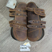 Open Front Leather Boots, Tabs, Neoprene *gc, rubs, scuffs, chipped edges, MISSING Post, dirt
