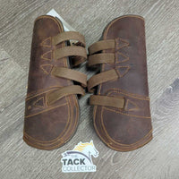 Open Front Leather Boots, Tabs, Neoprene *gc, rubs, scuffs, chipped edges, MISSING Post, dirt
