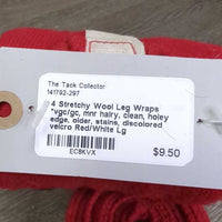 4 Stretchy Wool Leg Wraps *vgc/gc, mnr hairy, clean, holey edge, older, stains, discolored velcro
