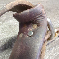 Hvy Leather Hobbles, chains *gc/fair, older, rusty, scrapes, curled edges, v.loose/v.pokey out rivet

