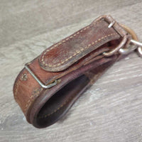 Hvy Leather Hobbles, chains *gc/fair, older, rusty, scrapes, curled edges, v.loose/v.pokey out rivet
