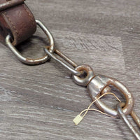 Hvy Leather Hobbles, chains *gc/fair, older, rusty, scrapes, curled edges, v.loose/v.pokey out rivet
