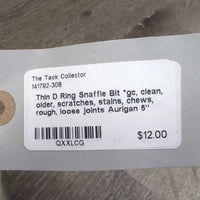 Thin D Ring Snaffle Bit *gc, clean, older, scratches, stains, chews, rough, loose joints
