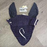 Crochet Ear Bonnet Fly Veil, piping *fair, older, v.faded, v.shrunk & curled, peeling piping
