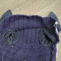 Crochet Ear Bonnet Fly Veil, piping *fair, older, v.faded, v.shrunk & curled, peeling piping
