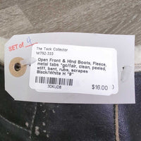 Open Front & Hind Boots, Fleece, metal tabs *gc/fair, clean, peeled, stiff, bent, rubs, scrapes
