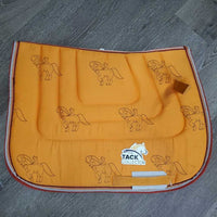 Thick Jumper Saddle Pad, 'mouse on pony' *gc, older?, hairy, dirty, stained, pilly, curled edges
