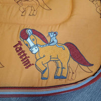 Thick Jumper Saddle Pad, 'mouse on pony' *gc, older?, hairy, dirty, stained, pilly, curled edges
