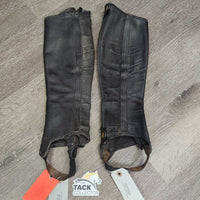 Thick Leather Half Chaps *gc/fair, dirty, rubs, scrapes, curled seams, older, mnr unstitched seams & edges
