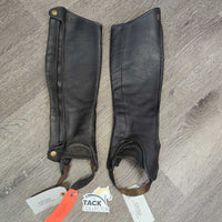 Thick Leather Half Chaps *gc/fair, dirty, rubs, scrapes, curled seams, older, mnr unstitched seams & edges
