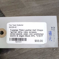 Thick Leather Half Chaps *gc/fair, dirty, rubs, scrapes, curled seams, older, mnr unstitched seams & edges
