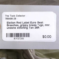 Euro Seat Breeches *gc, seam puckers, seat: discolored, rubs & pilly, undone stitching
