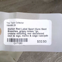 Euro Seat Breeches, grippy knees *gc, undone stitching, mnr discolored seat & legs, marks & edge rubs/pills
