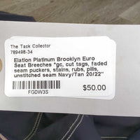 Euro Seat Breeches *gc, cut tags, faded , seam puckers, stains, rubs, pills, unstitched seam
