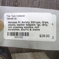 Pr Safety Stirrups, Grips, elastic, leather keepers *gc, dirty, mnr cracking elastics, mnr scratches, scuffs & stains

