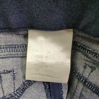 Denim Euroseat Breeches *vgc/gc, threads, embroidery rubs, knees: peeled, rubs & faded

