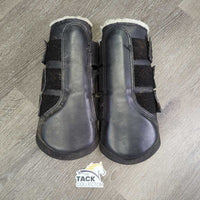 Pr Closed Boots, fleece, velcro *fair, clean, older, stained, clumpy, hair, dirty, v.stretched elastic, faded, loose lining
