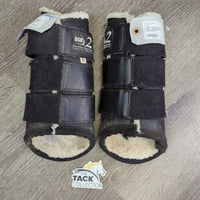 Pr Closed Boots, fleece, velcro *fair, clean, older, stained, clumpy, hair, dirty, v.stretched elastic, faded, loose lining
