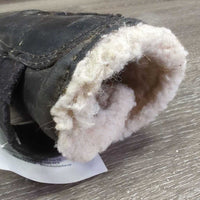 Pr Closed Boots, fleece, velcro *fair, clean, older, stained, clumpy, hair, dirty, v.stretched elastic, faded, loose lining
