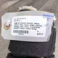 Pr Closed Boots, fleece, velcro *fair, clean, older, stained, clumpy, hair, dirty, v.stretched elastic, faded, loose lining
