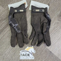 Cloth Grippy Gloves *gc/fair, v.dirty, faded, residue, snags, rubs, pills
