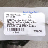 Cloth Grippy Gloves *gc/fair, v.dirty, faded, residue, snags, rubs, pills
