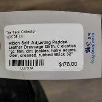 Self Adjusting Padded Leather Short Girth, 0 elastics *gc, film, dirt jockies, hairy seams, older, creased, rubbed

