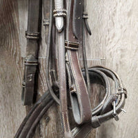 "Week Monday" FS Rsd Padded Monocrown Bridle, Rubber Reins *gc, NO Flash, dirty, Missing Logo, loose keepers, scrapes, bent, dent, stains, rubs
