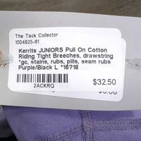 JUNIORS Pull On Cotton Riding Tight Breeches, drawstring *gc, stains, rubs, pills, seam rubs
