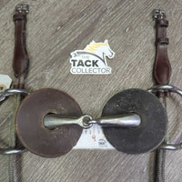 Thick Hvy Loose Ring Gag Bit, 2x Nunn Finer Nylon Rope Cheeks, guards *gc, clean, residue, faded, rubs, cut off keepers, stains, v.worn guards, rubs
