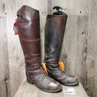 Winter Field Boots, Gold Ariat forms *gc/fair, mnr dirt, scrapes, scratches, torn edge-L, replaced zips, unstiched, cracking, older
