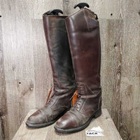 Winter Field Boots, Gold Ariat forms *gc/fair, mnr dirt, scrapes, scratches, torn edge-L, replaced zips, unstiched, cracking, older
