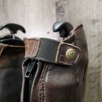 Winter Field Boots, Gold Ariat forms *gc/fair, mnr dirt, scrapes, scratches, torn edge-L, replaced zips, unstiched, cracking, older
