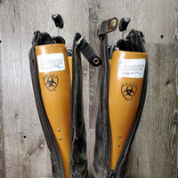 Winter Field Boots, Gold Ariat forms *gc/fair, mnr dirt, scrapes, scratches, torn edge-L, replaced zips, unstiched, cracking, older
