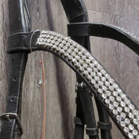 Rsd Padded Monocrown Dressage Bridle, Flash, Bling, Buckles *gc, clean, mnr rubs & dents, loose & missing keepers, bling: missing & loose edges
