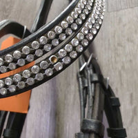 Rsd Padded Monocrown Dressage Bridle, Flash, Bling, Buckles *gc, clean, mnr rubs & dents, loose & missing keepers, bling: missing & loose edges
