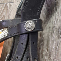 Rsd Padded Monocrown Dressage Bridle, Flash, Bling, Buckles *gc, clean, mnr rubs & dents, loose & missing keepers, bling: missing & loose edges
