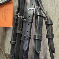 Rsd Padded Monocrown Dressage Bridle, Flash, Bling, Buckles *gc, clean, mnr rubs & dents, loose & missing keepers, bling: missing & loose edges
